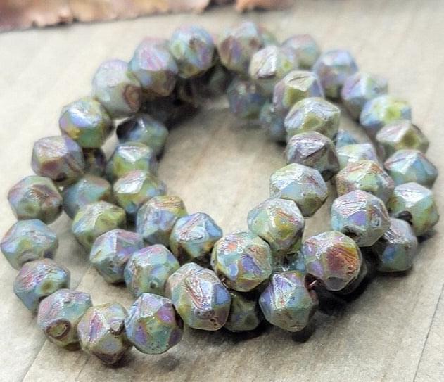 8mm English Cut Czech Glass Beads- Sea Green with Picasso Finish - Nicki Lynn Jewelry