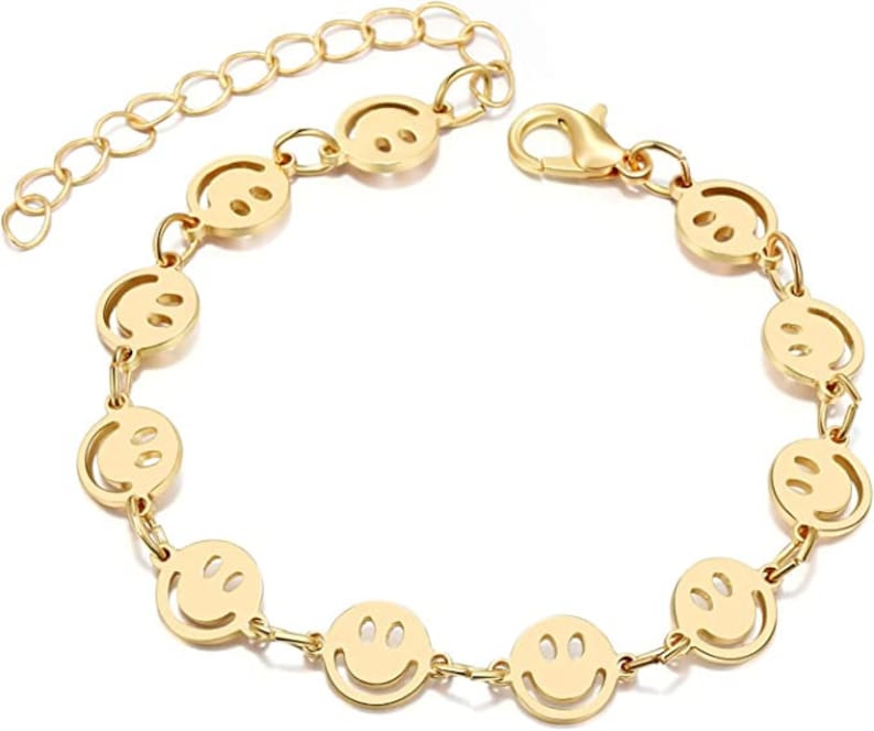 Gold Smile Face Link Bracelet, Nicki Lynn Jewelry