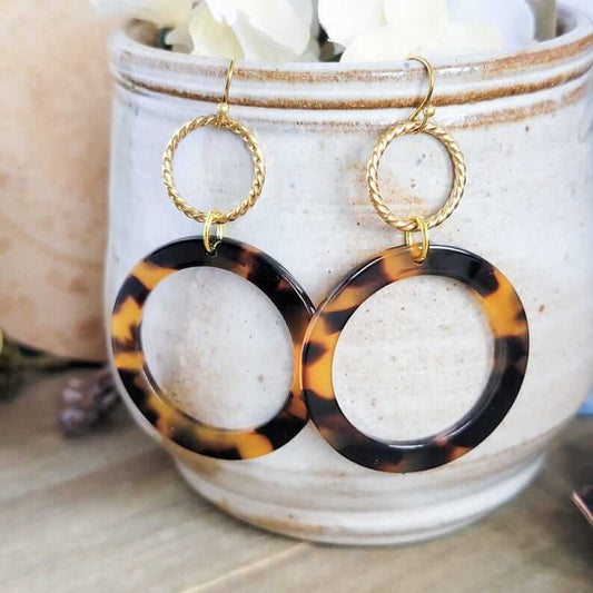 Black and Gold Acrylic Hoop Statement Earrings, Nicki Lynn Jewelry
