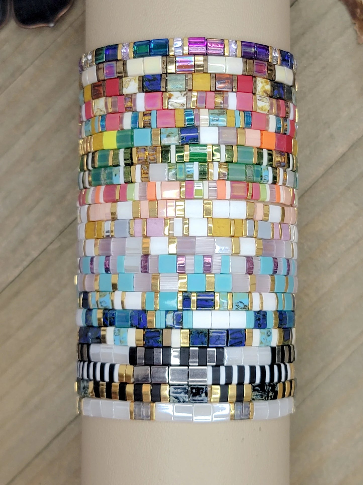 Colorful Glass Tila Tile Beaded Bracelet