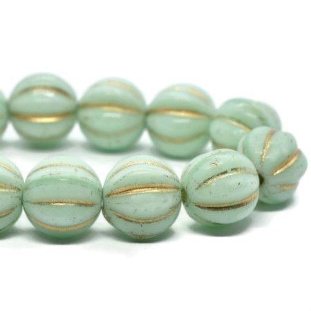 8mm Czech Glass Beads-Melon Mint with Gold Wash-20 Beads - Nicki Lynn Jewelry