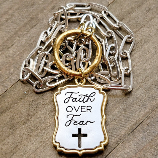 Faith Over Fear Mixed Metal Necklace - Nicki Lynn Jewelry
