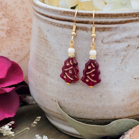 Red Czech Glass Christmas Tree Earrings - Nicki Lynn Jewelry