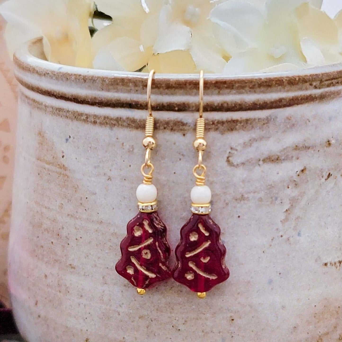 Red Czech Glass Christmas Tree Earrings - Nicki Lynn Jewelry