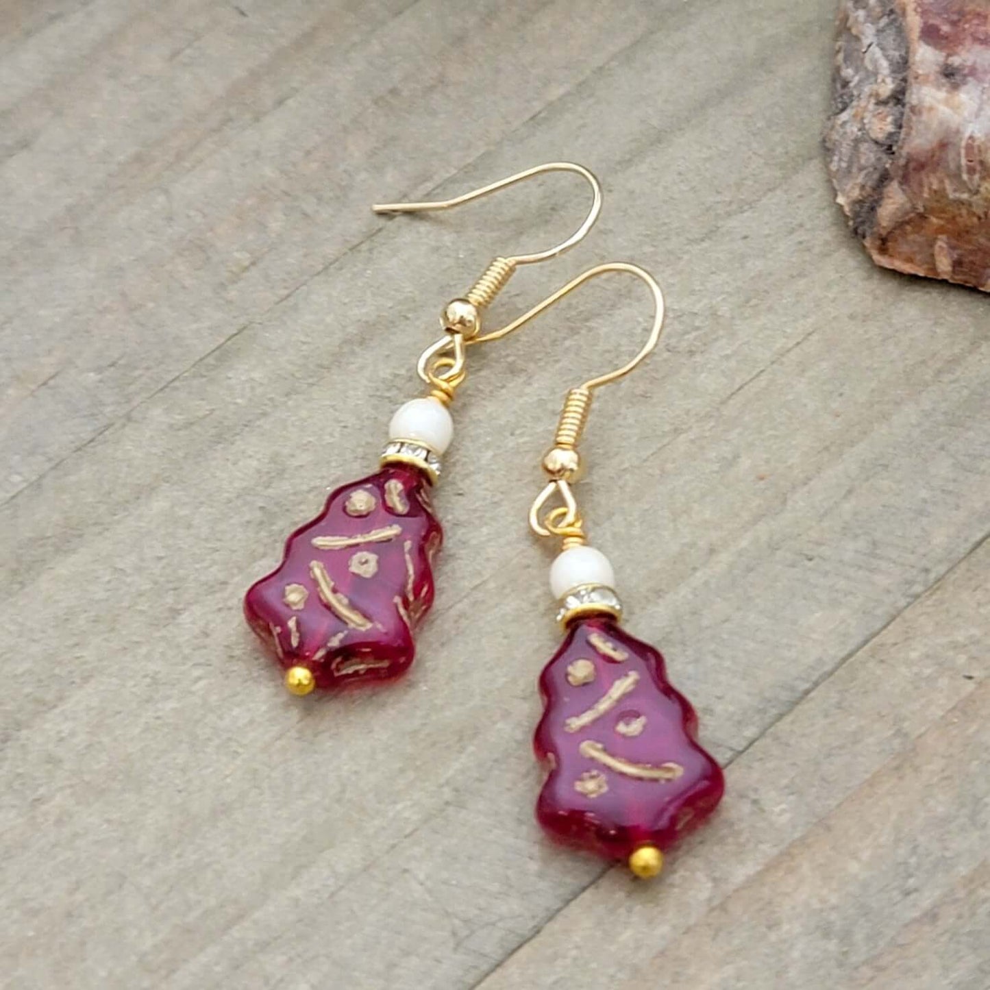 Red Czech Glass Christmas Tree Earrings - Nicki Lynn Jewelry