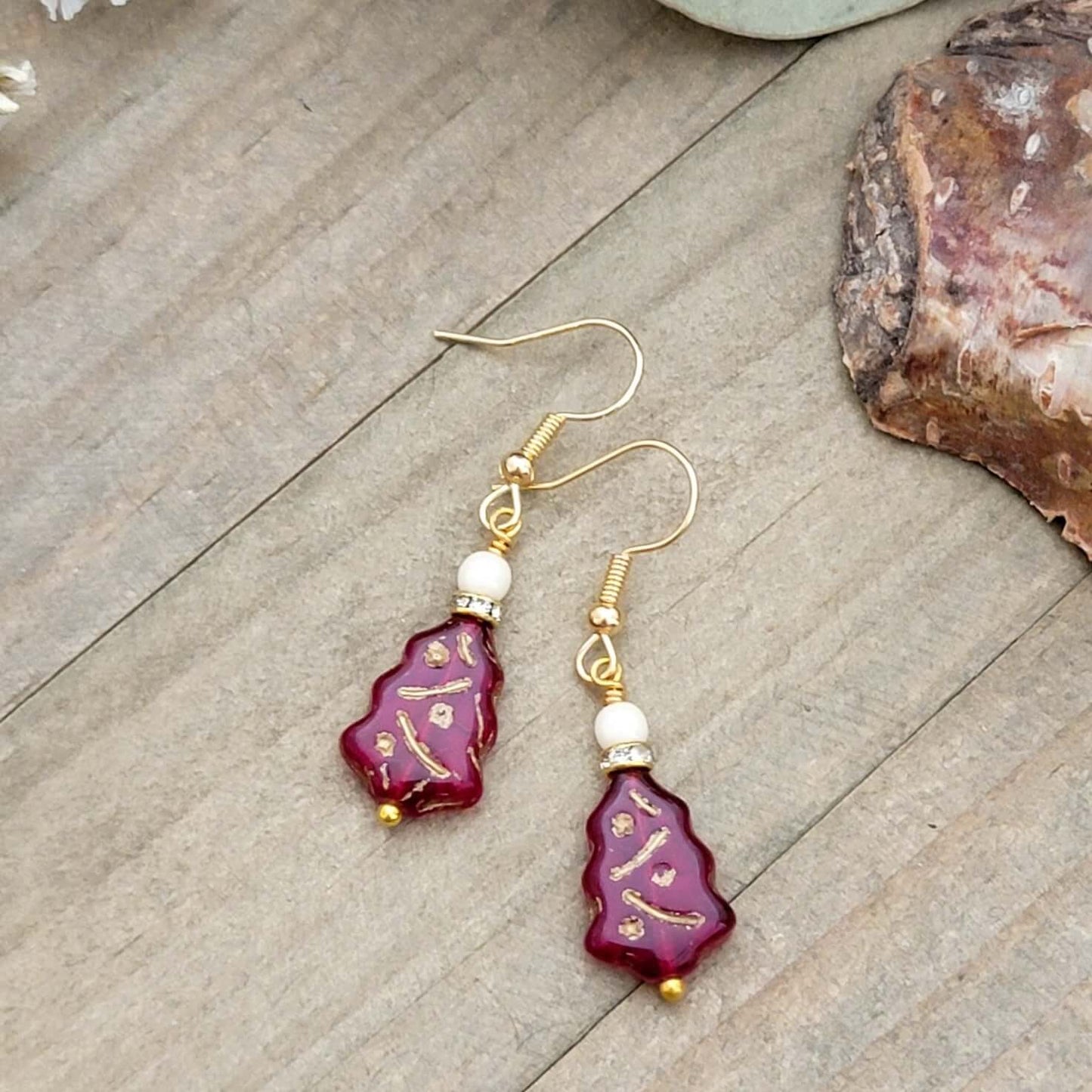 Red Czech Glass Christmas Tree Earrings - Nicki Lynn Jewelry