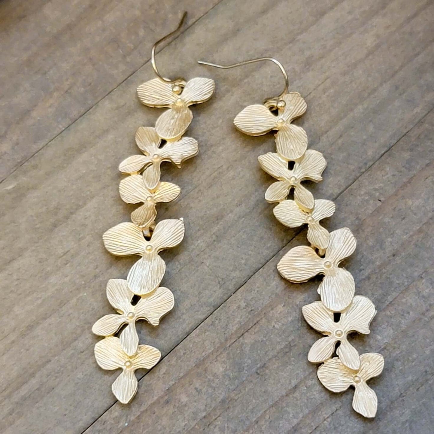 Long Gold Dogwood Earrings, Nicki Lynn Jewelry