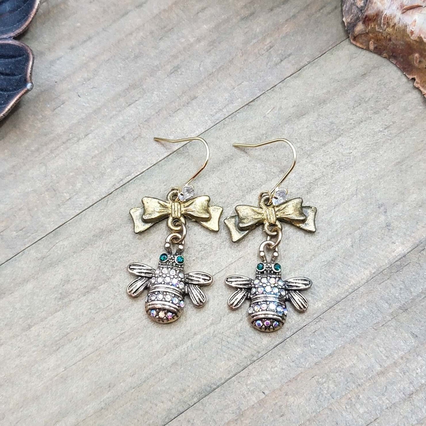 Rhinestone Bees and Bows Drop Earrings, Nicki Lynn Jewelry