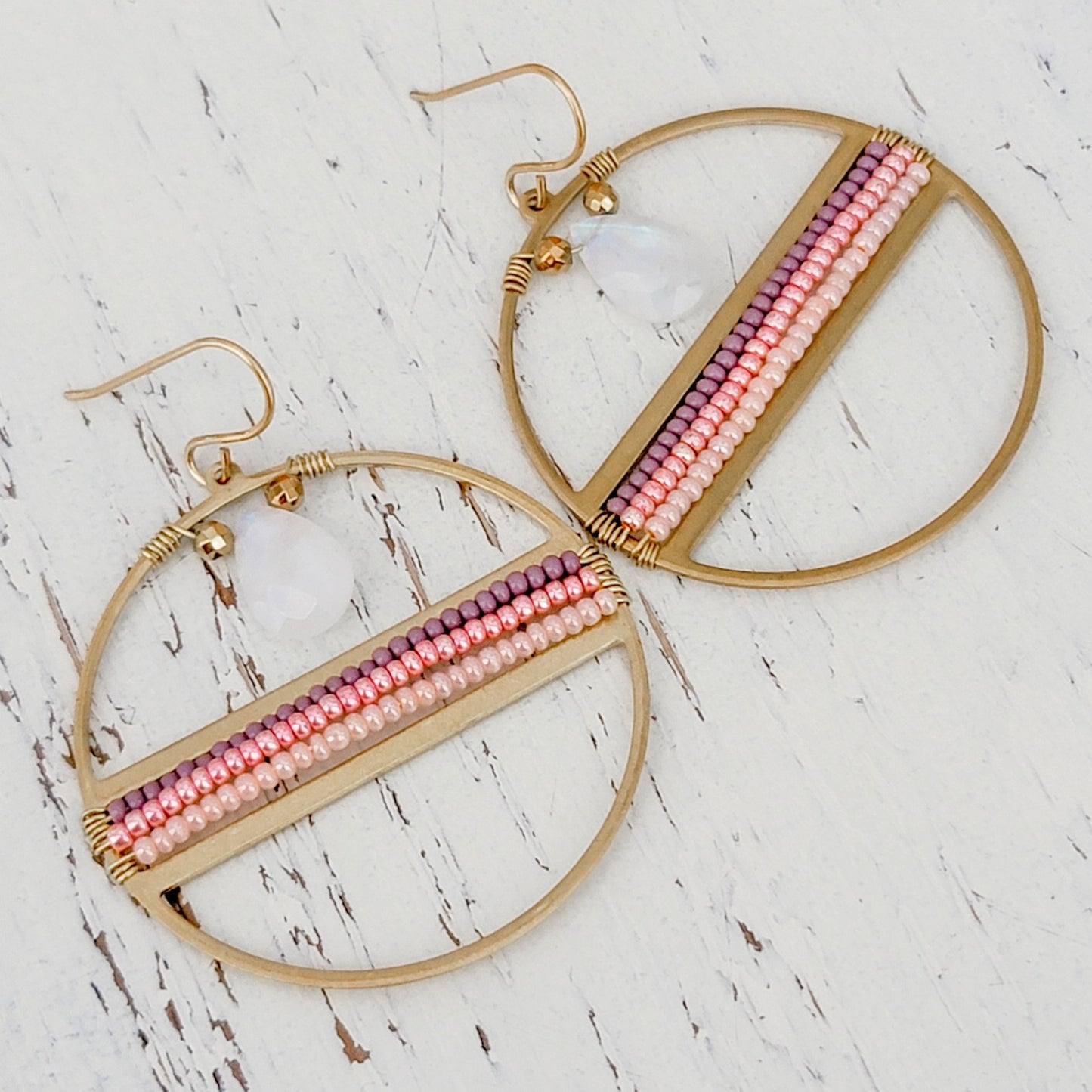 Moonstone Beaded Hoop Earrings - Nicki Lynn Jewelry