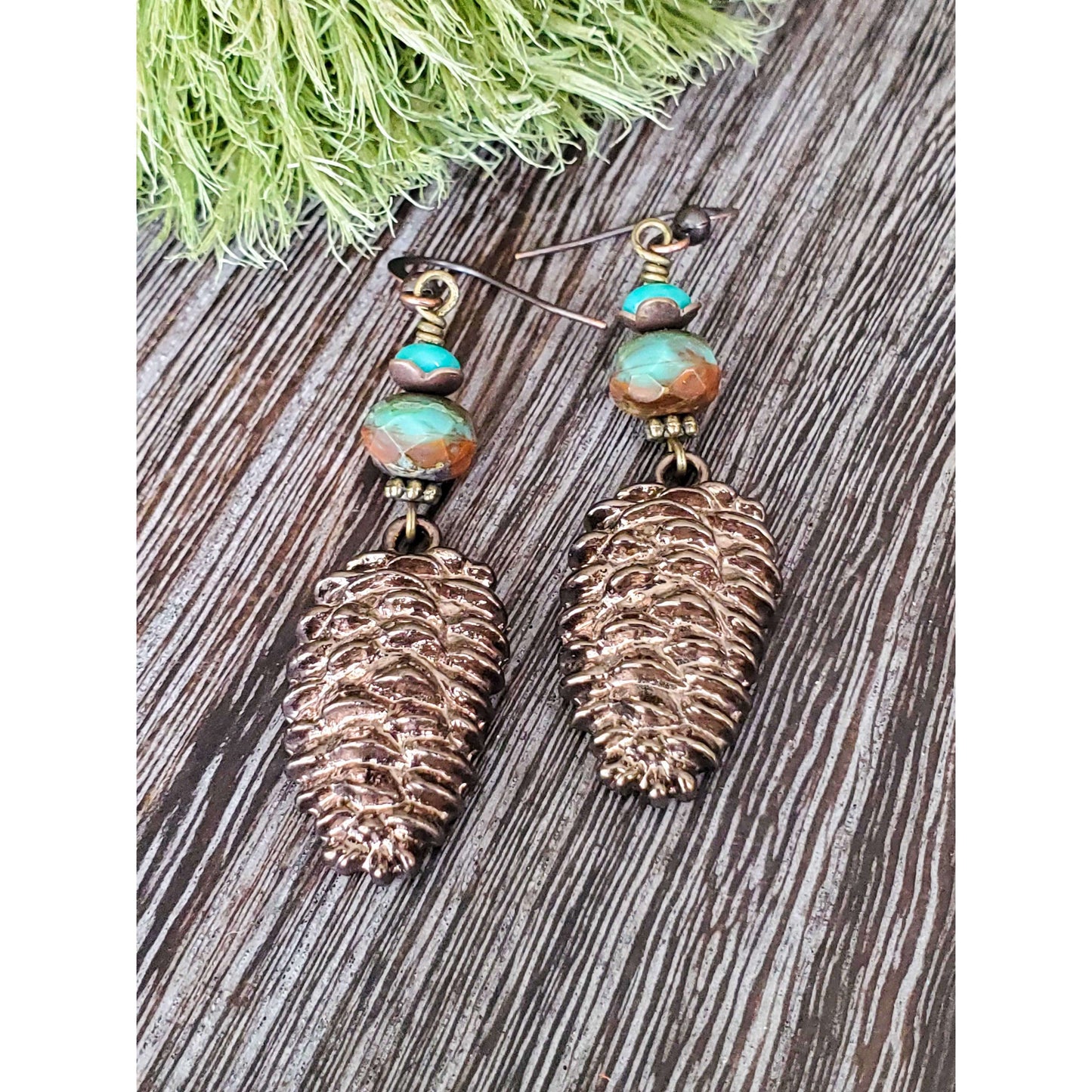 Czech Bead and Pinecone Charm Earrings - Nicki Lynn Jewelry