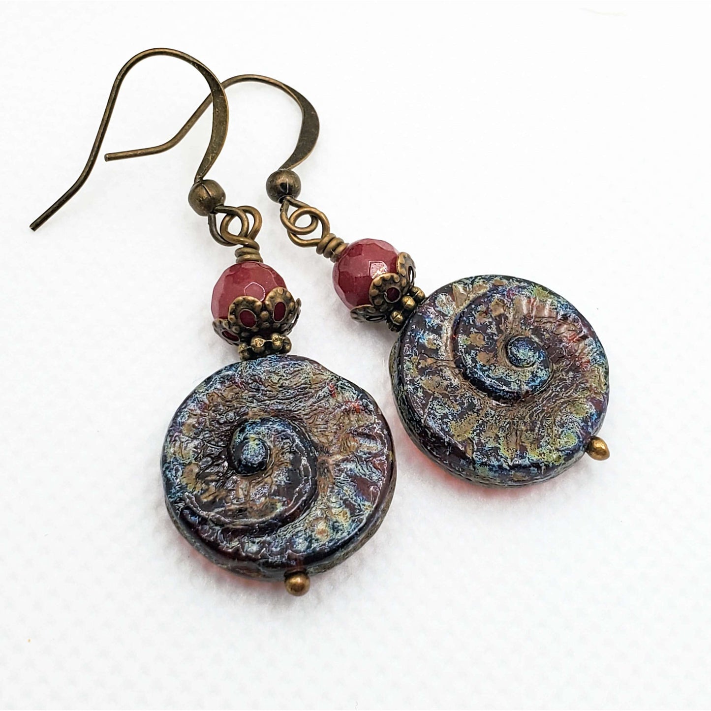 Czech Glass Round Spiral Earrings - Nicki Lynn Jewelry