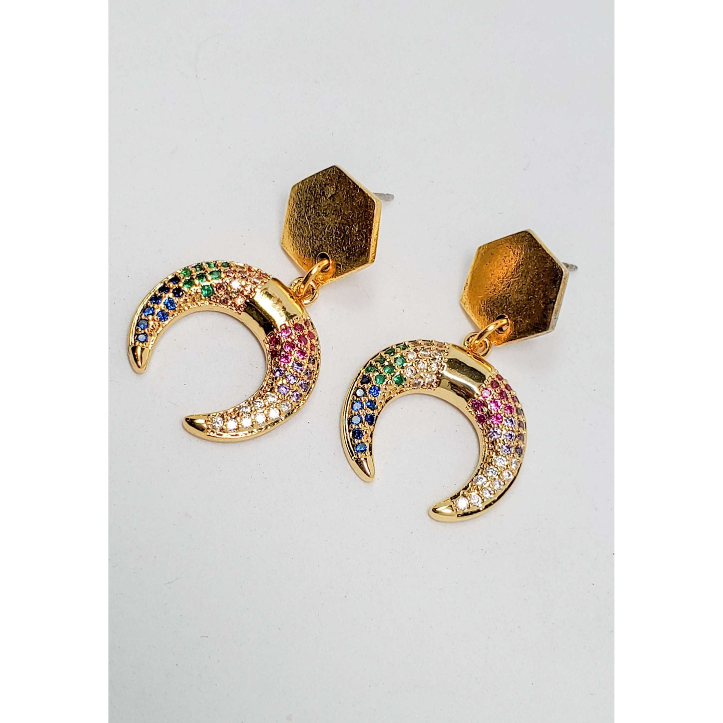 Gold CZ Crescent Post Earrings-Limited Edition - Nicki Lynn Jewelry