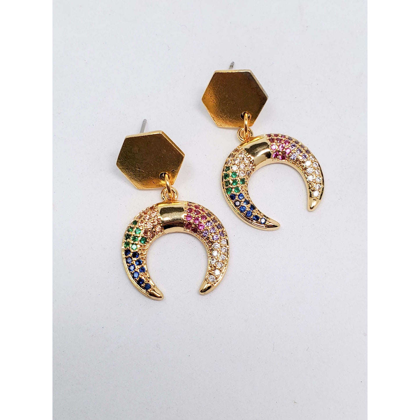 Gold CZ Crescent Post Earrings-Limited Edition - Nicki Lynn Jewelry