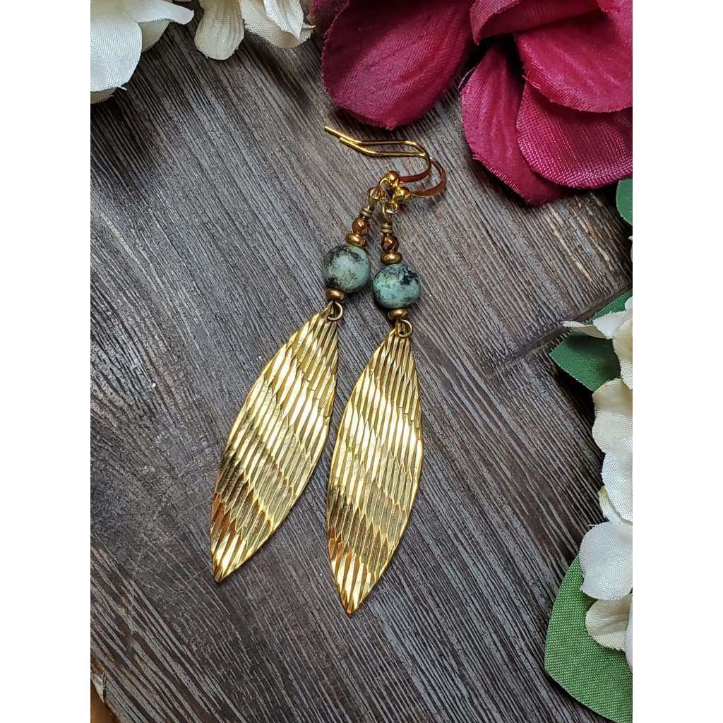 Long African Jasper Gemstone Drop Earrings - Nicki Lynn Jewelry