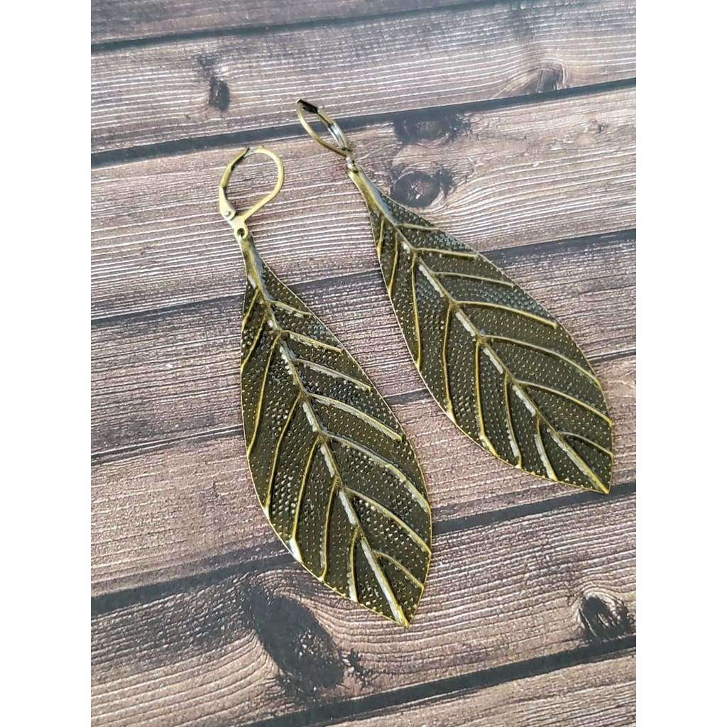 Long Bronze Leaf Earrings - Nicki Lynn Jewelry
