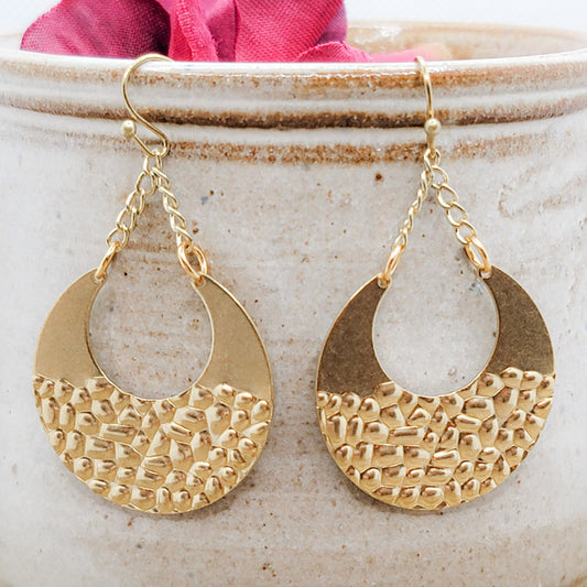 Textured Gold Crescent Hoop Earrings - Nicki Lynn Jewelry