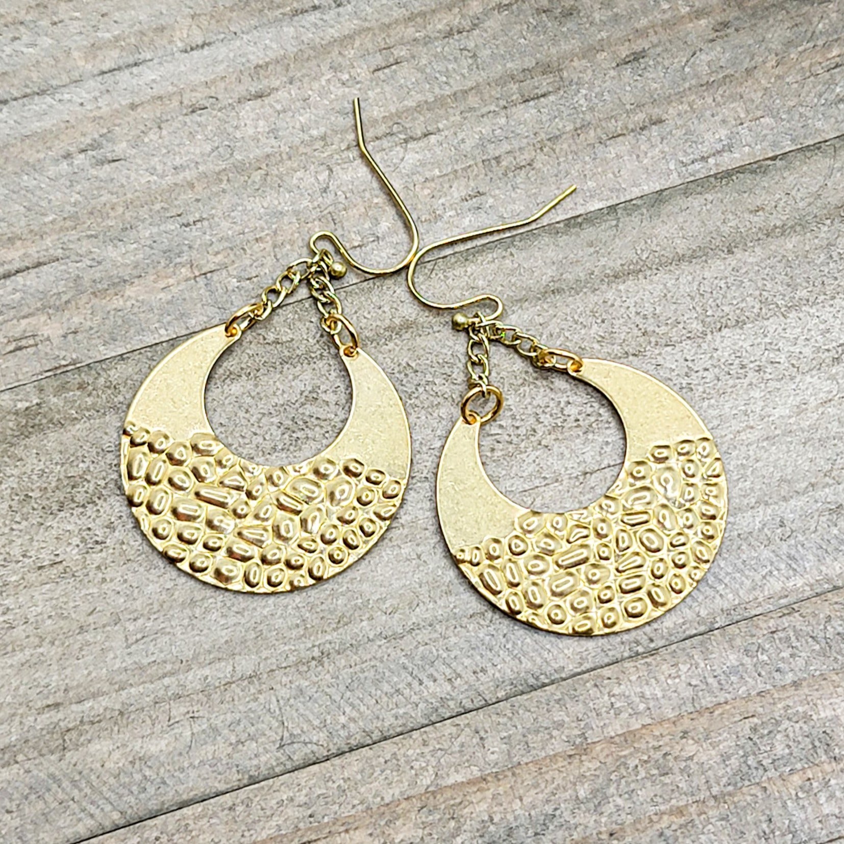 Textured Gold Crescent Hoop Earrings - Nicki Lynn Jewelry