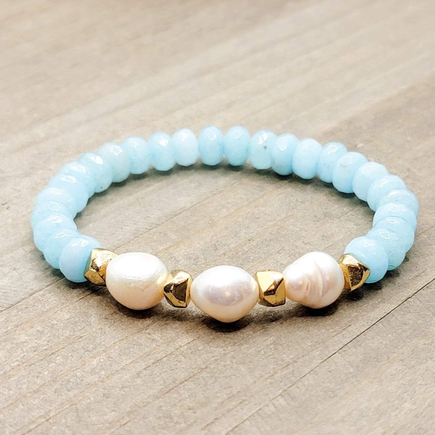 Amazonite Gemstones and Baroque Pearl Bracelet - Nicki Lynn Jewelry