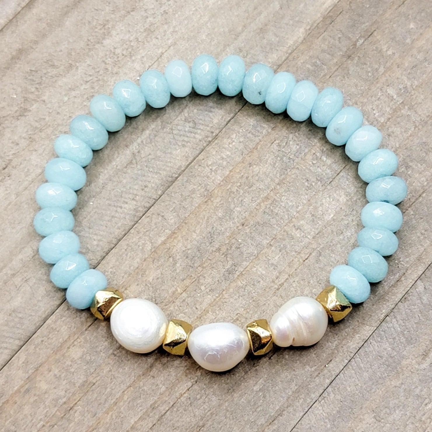 Amazonite Gemstones and Baroque Pearl Bracelet - Nicki Lynn Jewelry