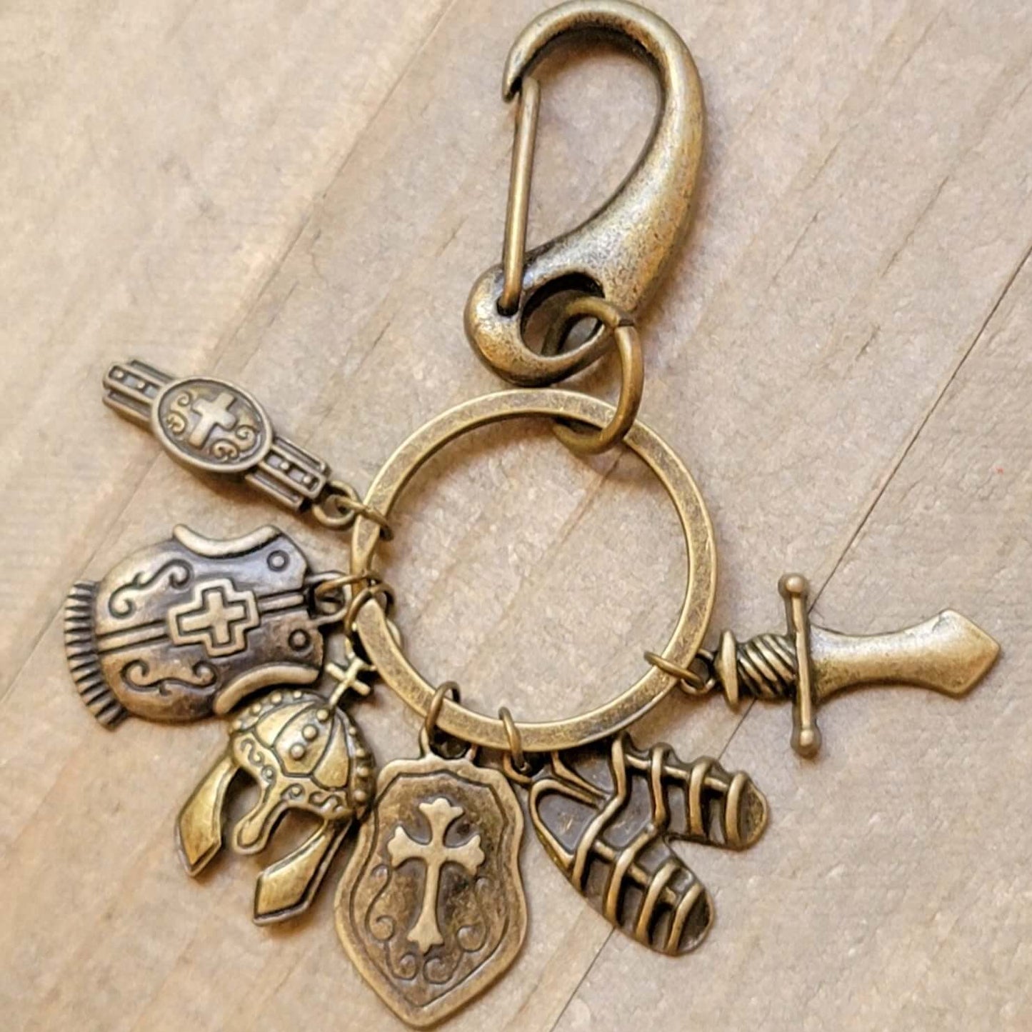 Bronze Armor of God Keychain Charms Ephesians Christian Warrior