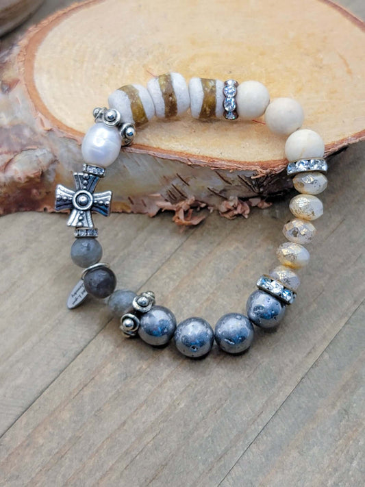 Mixed Gemstone Cross Stretch Bracelet