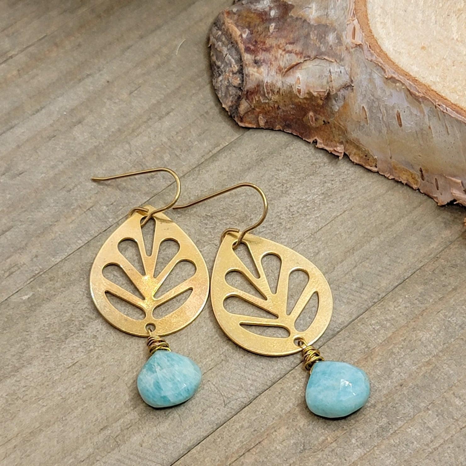 Amazonite Leaf Earrings - Nicki Lynn Jewelry