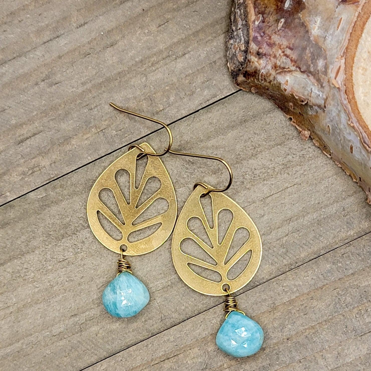 Amazonite Leaf Earrings - Nicki Lynn Jewelry