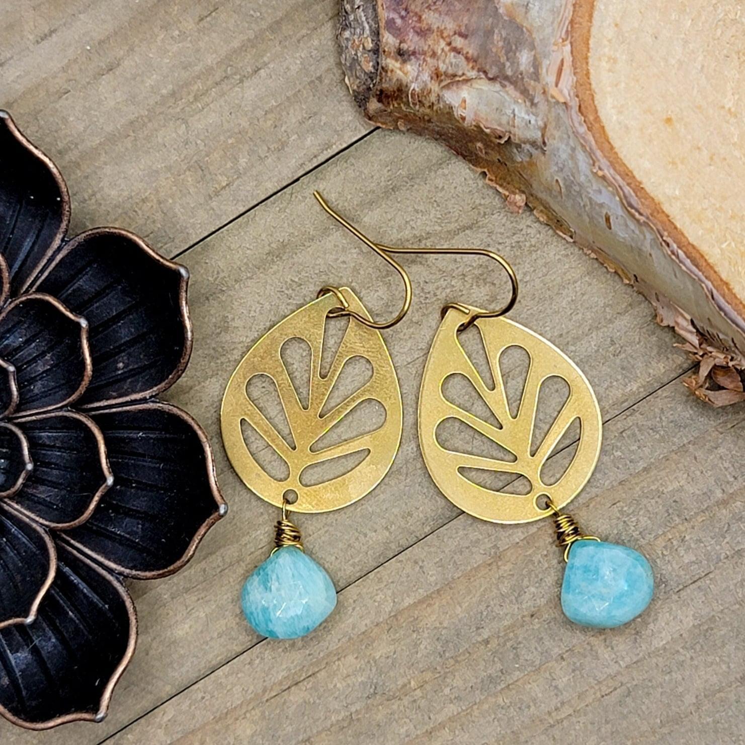 Amazonite Leaf Earrings - Nicki Lynn Jewelry