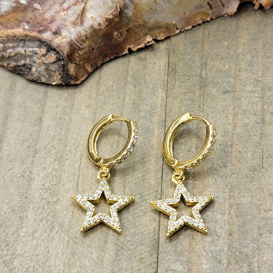 Tiny Gold Star Hoop Earrings- Full Circle Huggies - Nicki Lynn Jewelry