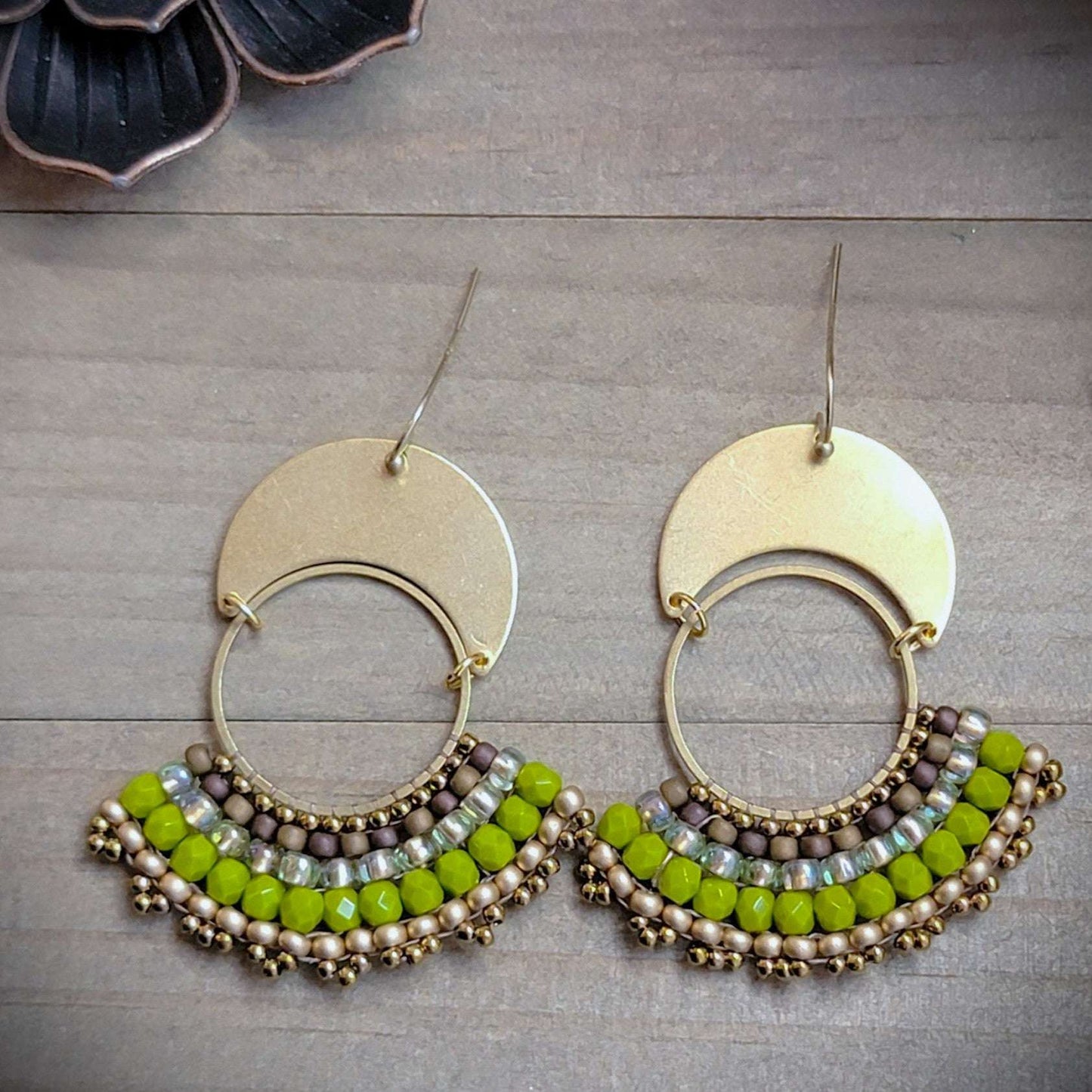 Brass Beaded Fan Earrings - Nicki Lynn Jewelry