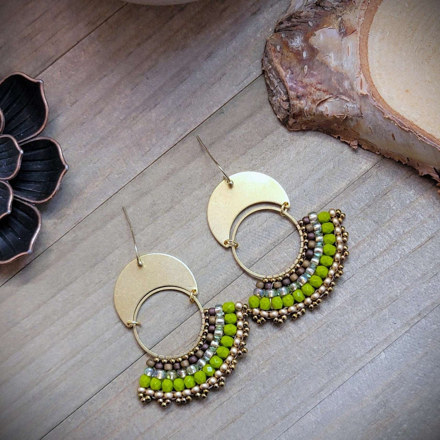 Brass Beaded Fan Earrings - Nicki Lynn Jewelry