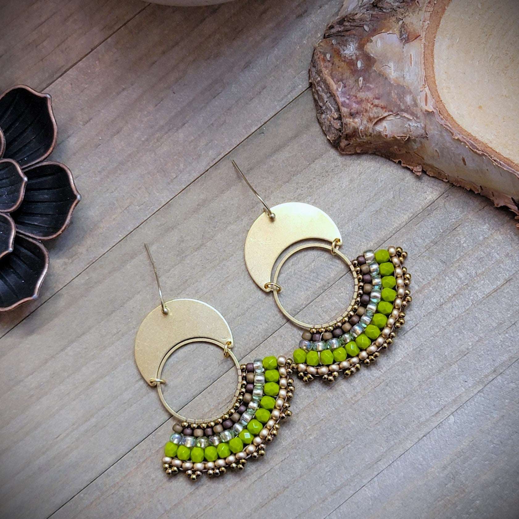 Brass Beaded Fan Earrings - Nicki Lynn Jewelry