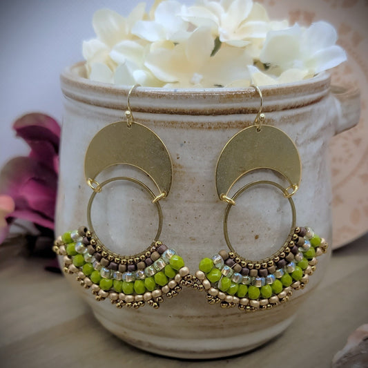 Brass Beaded Fan Earrings - Nicki Lynn Jewelry