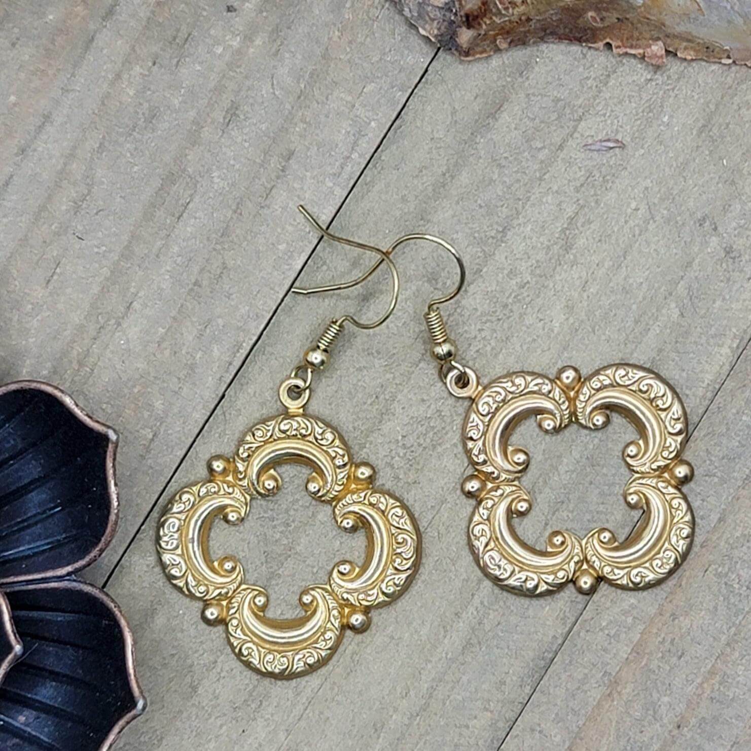 Antique Brass Quatrefoil Clover Earrings - Nicki Lynn Jewelry