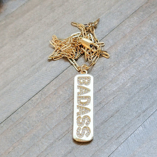 Micro Pave Badass Dog Tag Necklace - Nicki Lynn Jewelry
