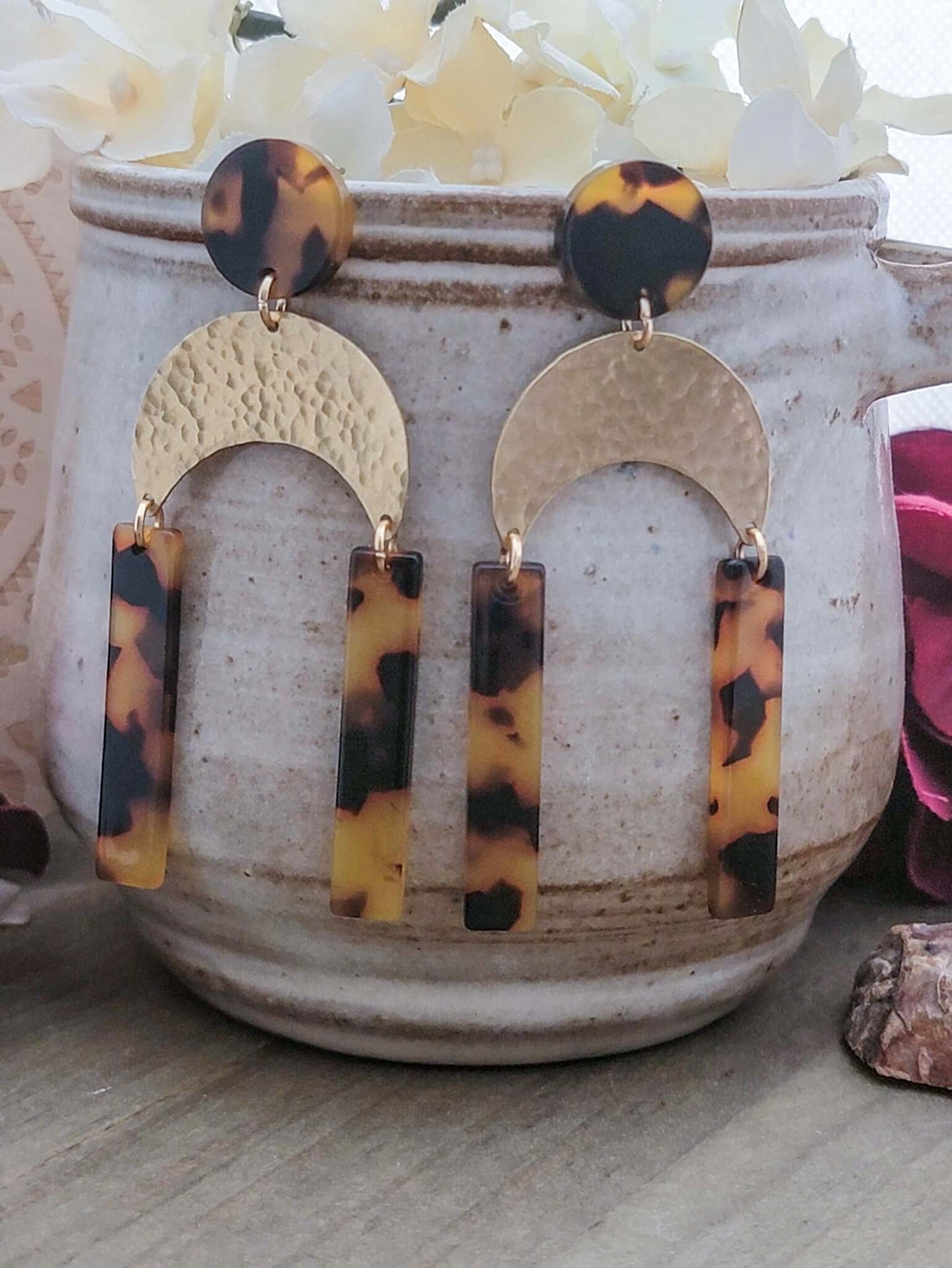 Textured Brass and Acrylic Arch Post Earrings