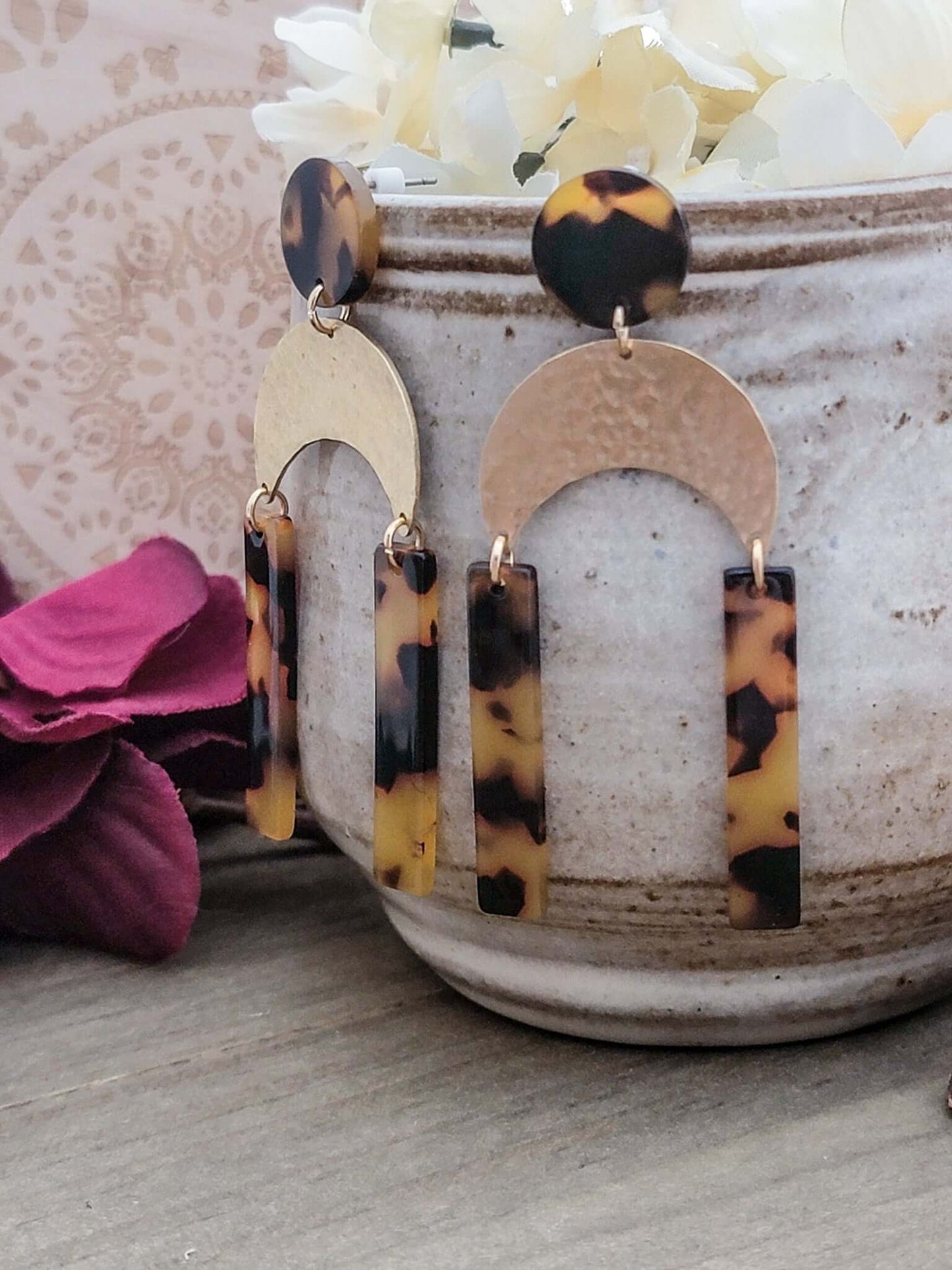 Textured Brass and Acrylic Arch Post Earrings