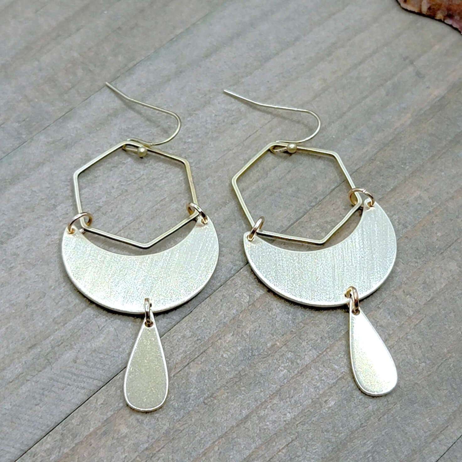 Geometric Brass Modern Pendant Earrings- Nicki Lynn Jewelry 
