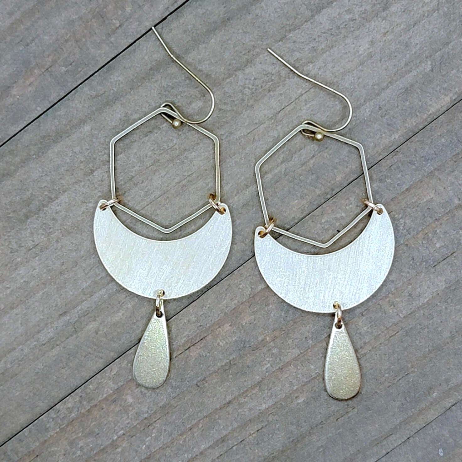 Geometric Brass Modern Pendant Earrings- Nicki Lynn Jewelry 