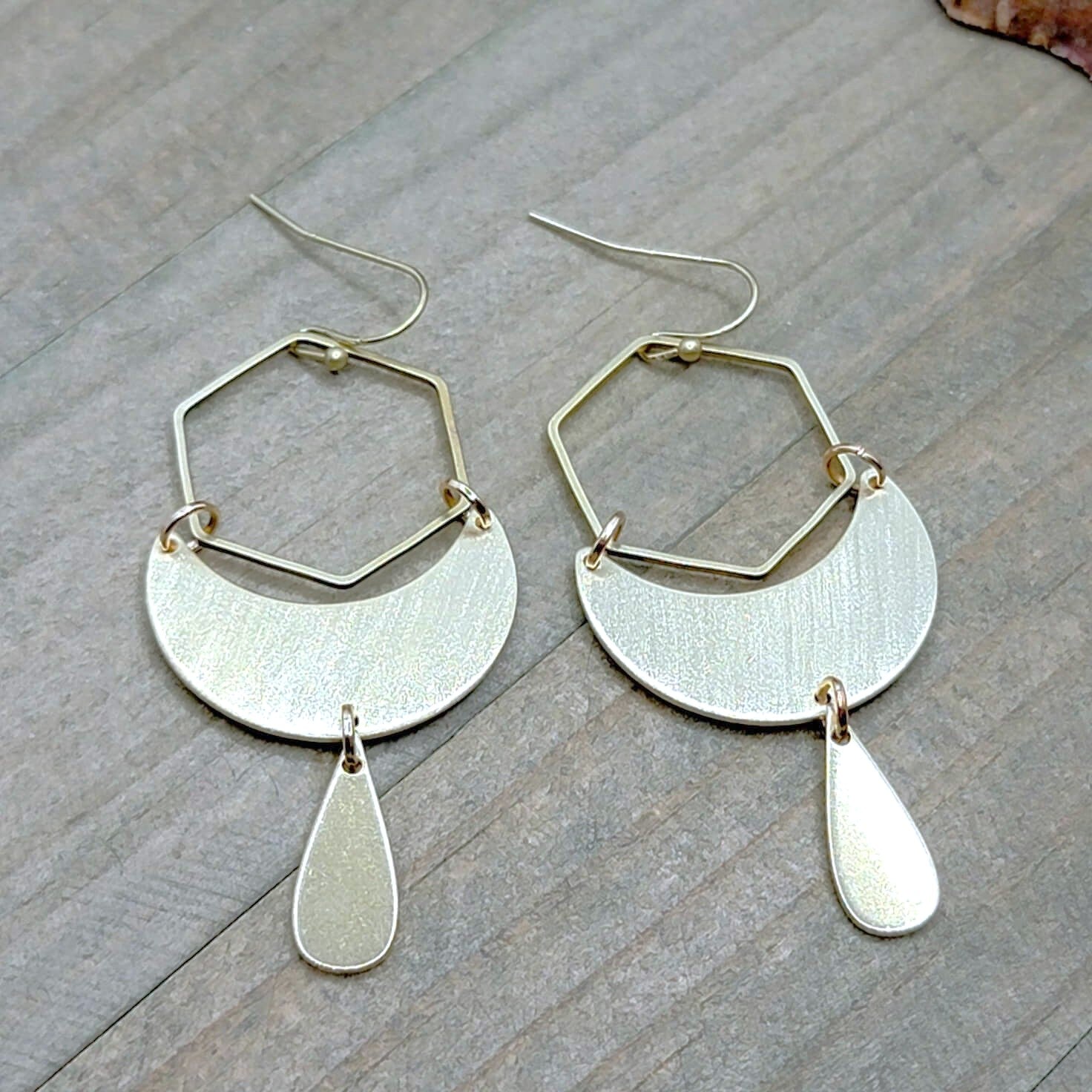 Geometric Brass Modern Pendant Earrings- Nicki Lynn Jewelry 