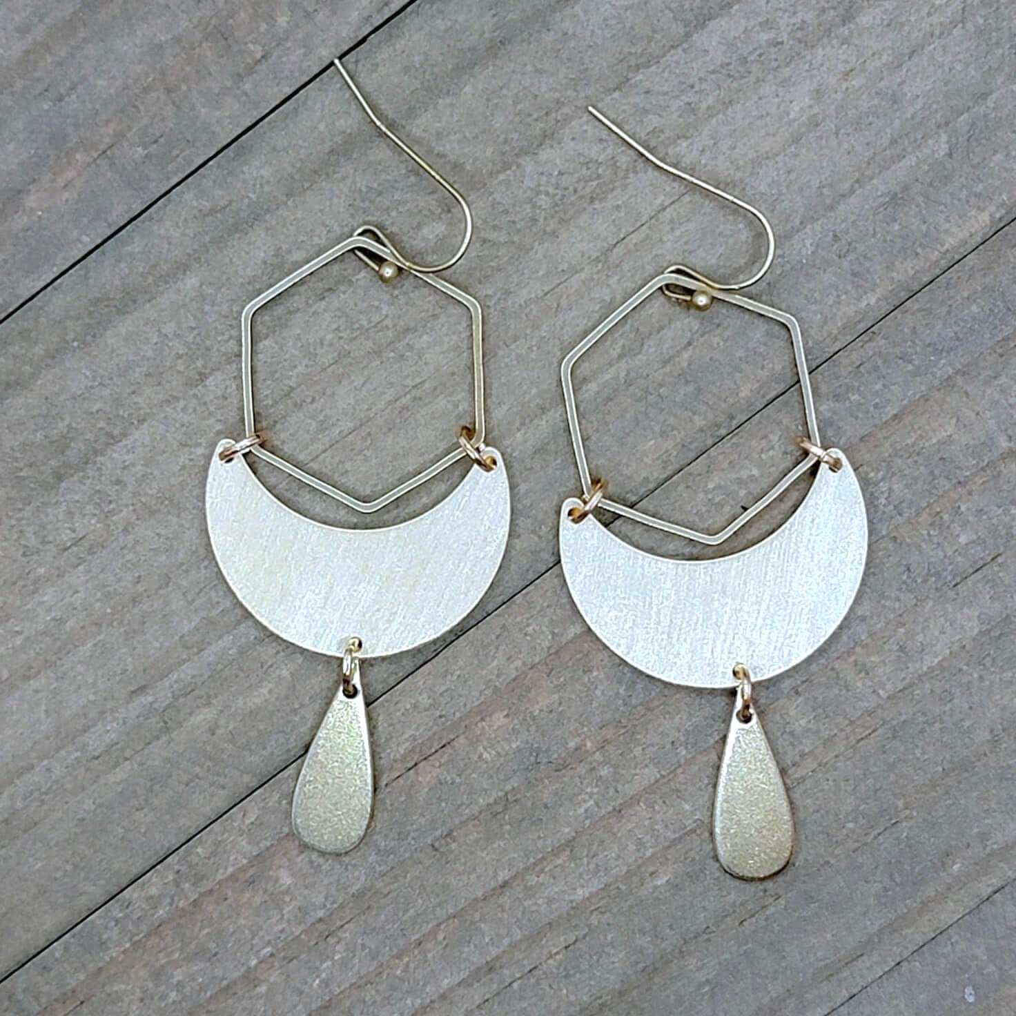 Geometric Brass Modern Pendant Earrings- Nicki Lynn Jewelry 