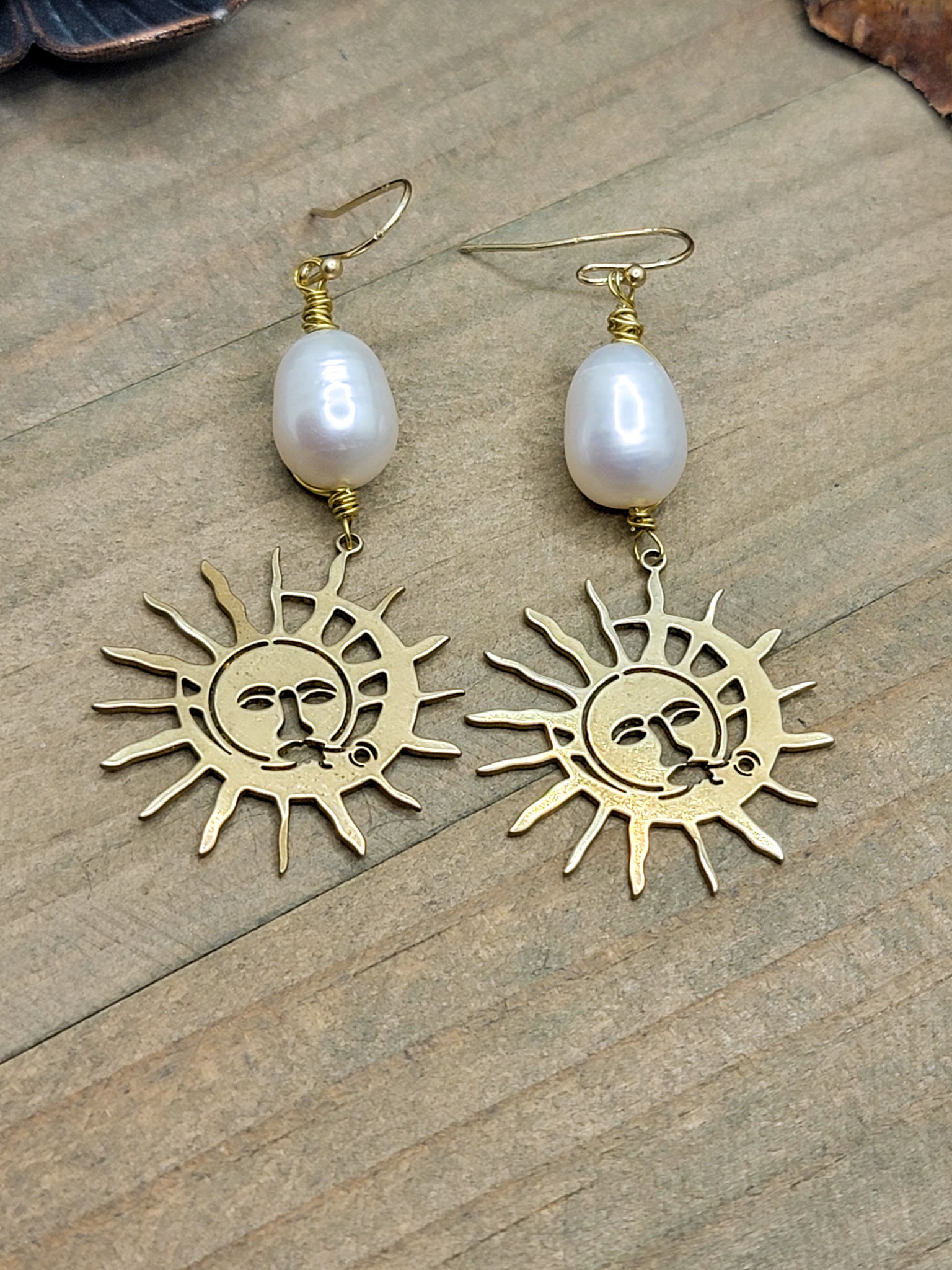 Sun And Pearl Drop Earrings, Nicki Lynn Jewelry 