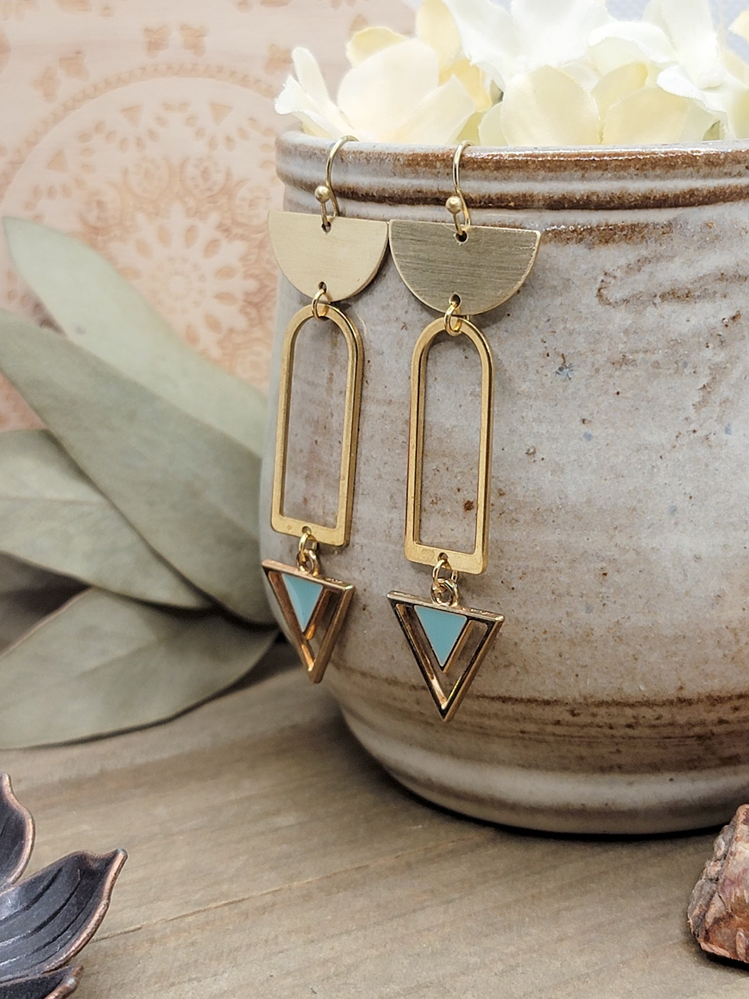 Brass Geometric Triangle Earrings, Nicki Lynn Jewelry 