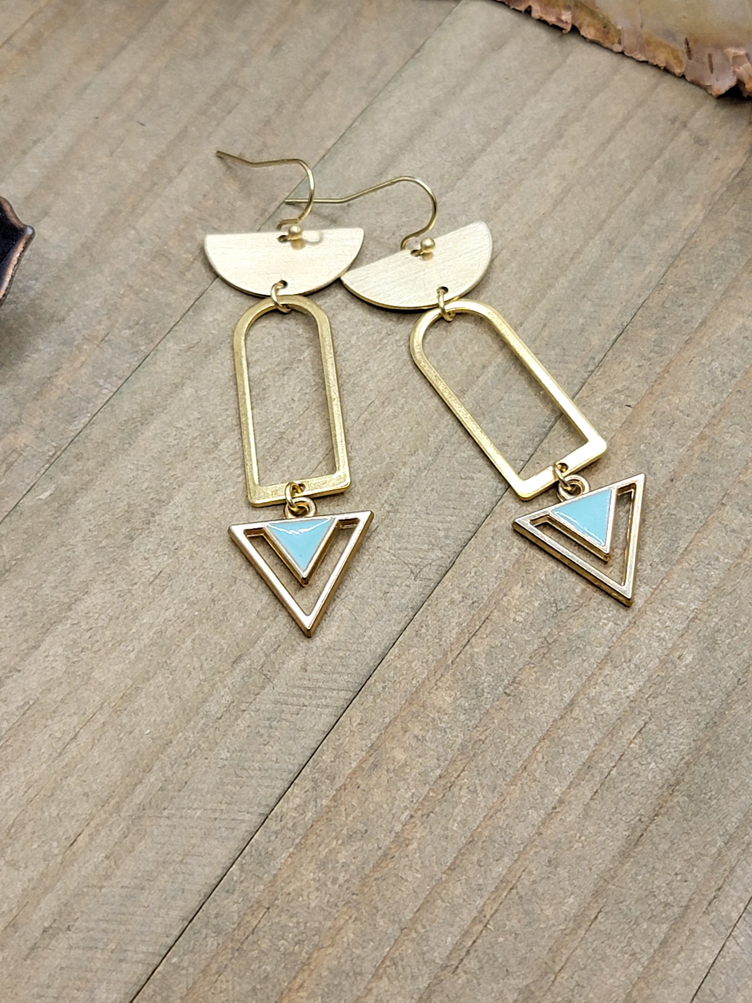 Brass Geometric Triangle Earrings, Nicki Lynn Jewelry 
