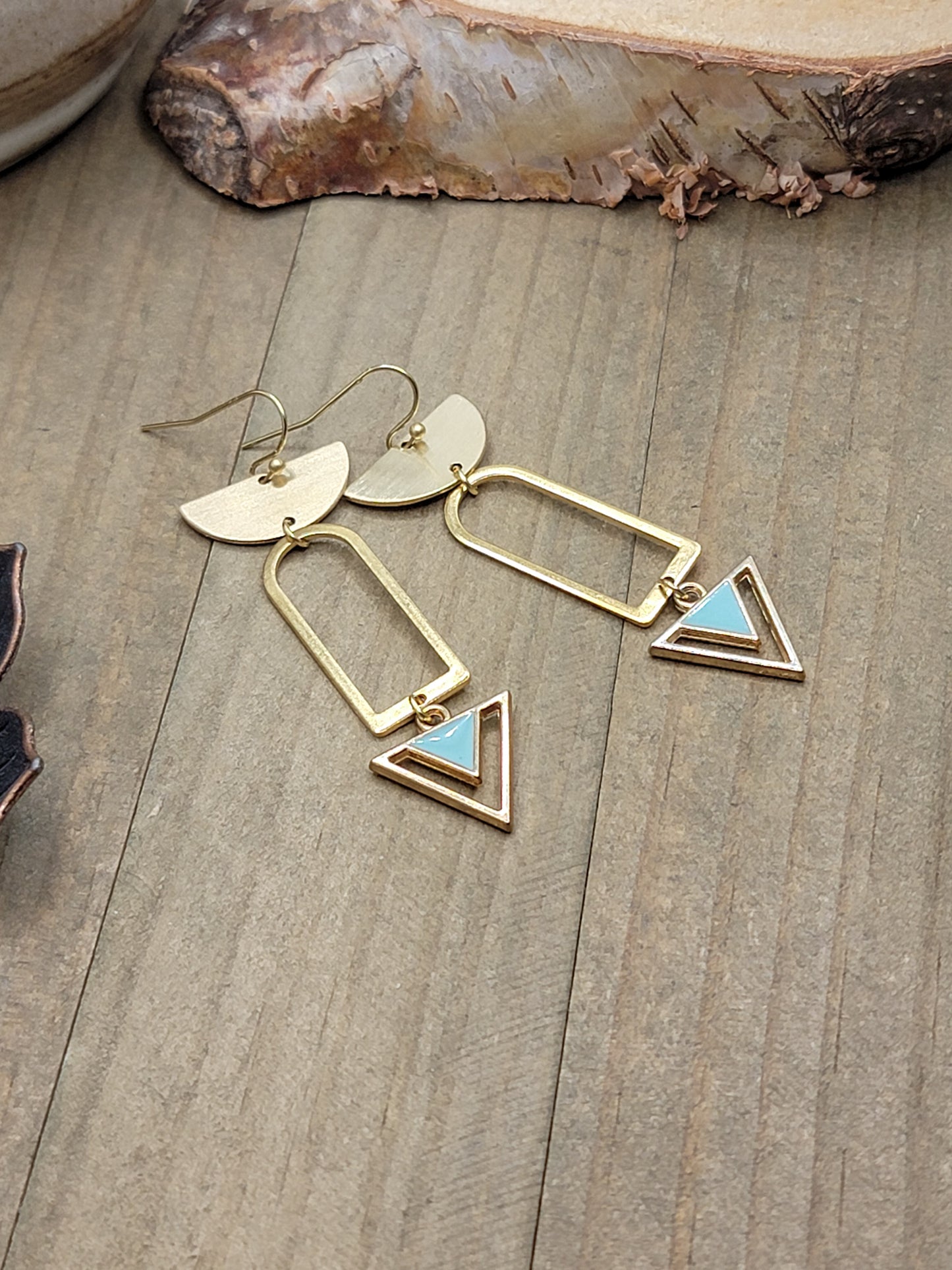 Brass Geometric Triangle Earrings, Nicki Lynn Jewelry 