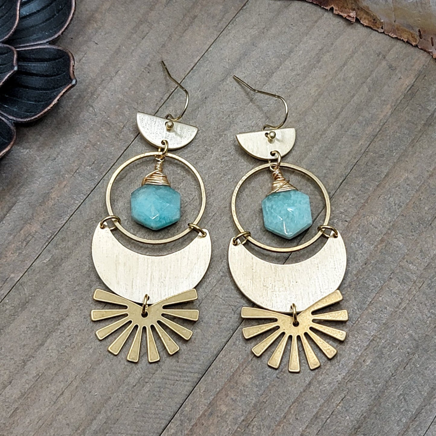 Amazonite and Brass Modern Statement Earrings, Nicki Lynn Jewelry 