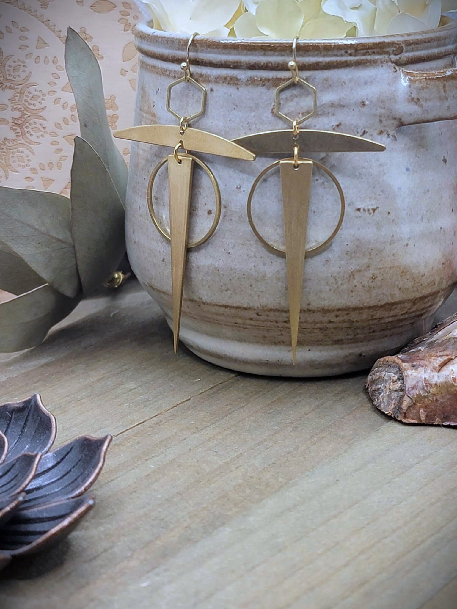 Art Deco Brass Statement Earrings - Nicki Lynn Jewelry