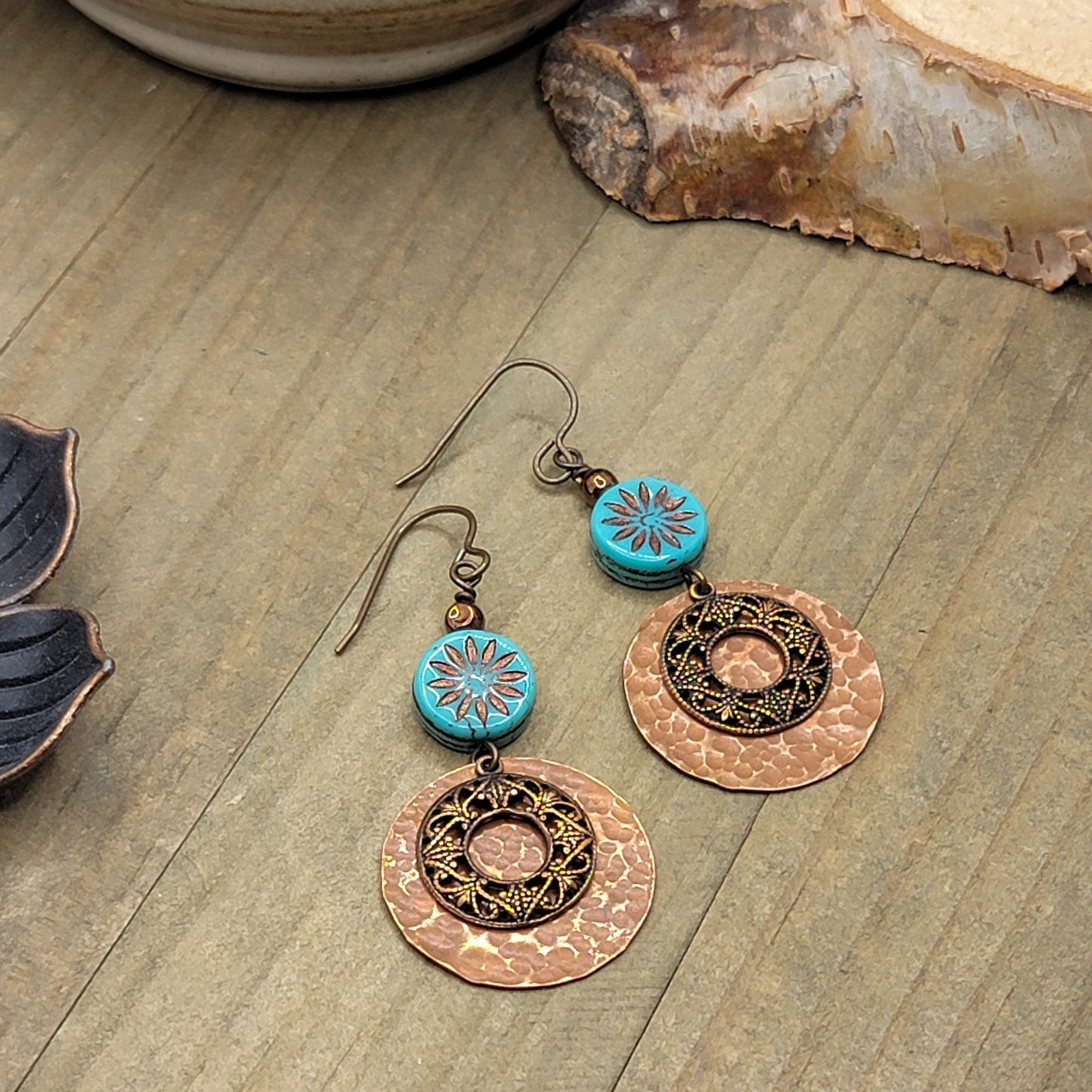 Copper Disc and Czech Bead Drop Earrings - Nicki Lynn Jewelry