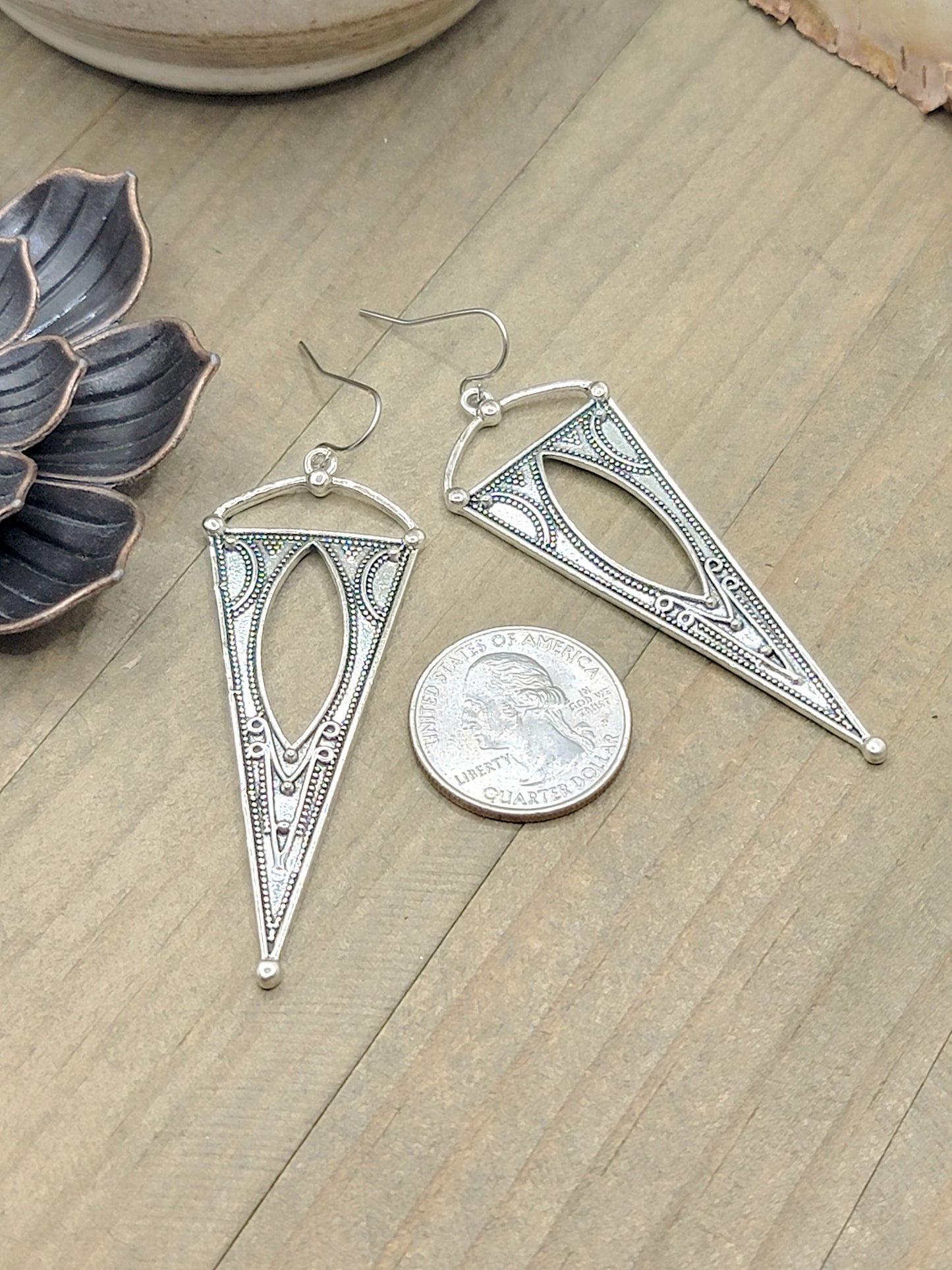 Long Geometric Boho Statement Earrings-Hypoallergenic- Large Triangle Earrings, Nicki Lynn Jewelry 