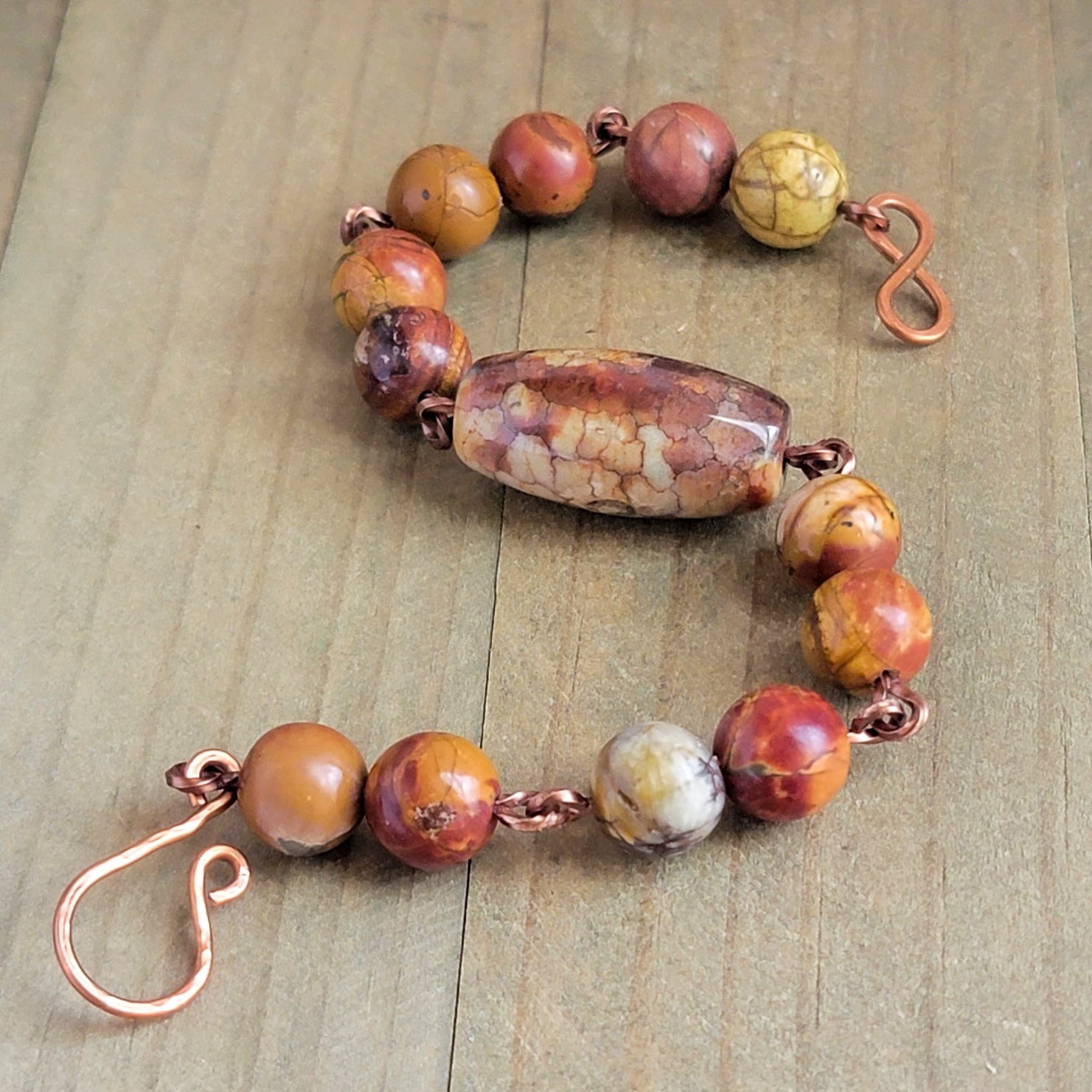 Ocean Jasper Gemstone Copper Bracelet- Earth Tones- Handmade Artisan Jewelry, Nicki Lynn Jewelry 